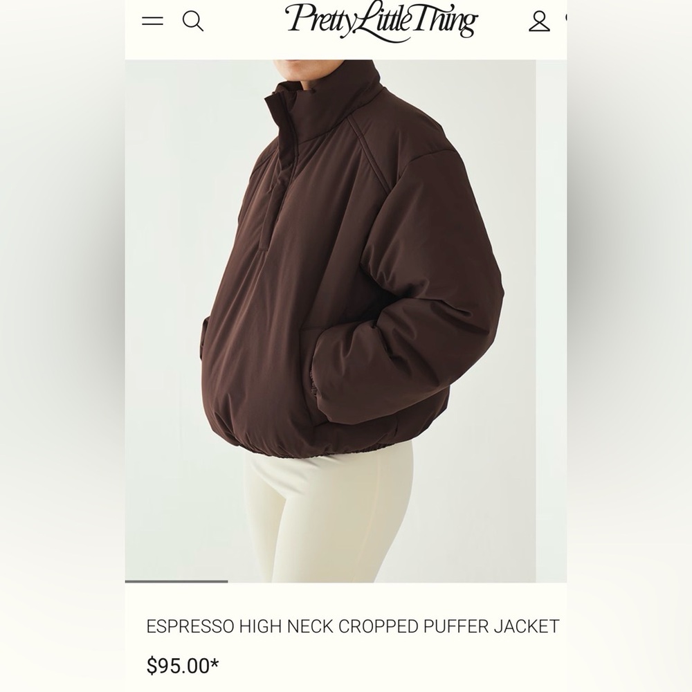 PrettyLittleThing Espresso High Neck Cropped Puffer Jacket